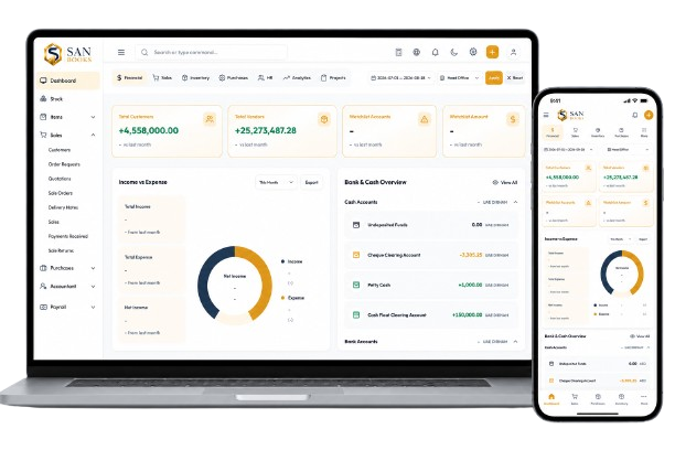 SAN HUB Dashboard & Mobile Mockup